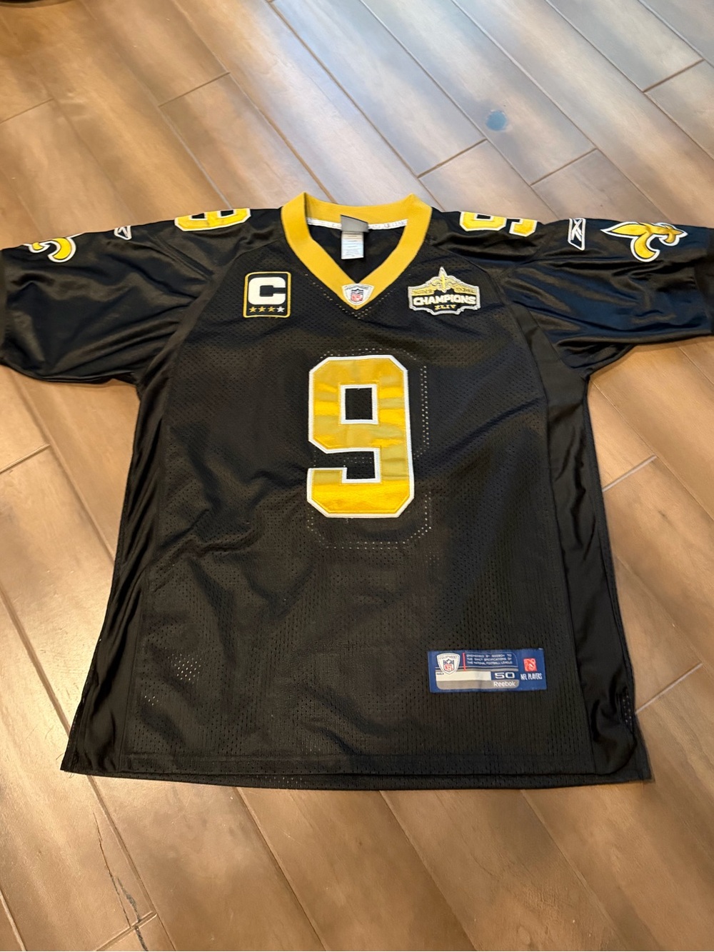Reebok Black and Gold Football Jersey #9 Brees, Championship Jersey